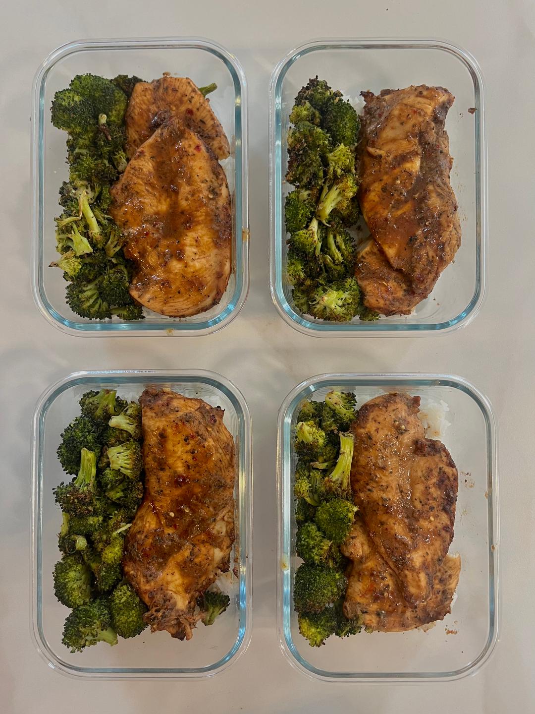 Four prepared servings of Balsamic Herb Chicken