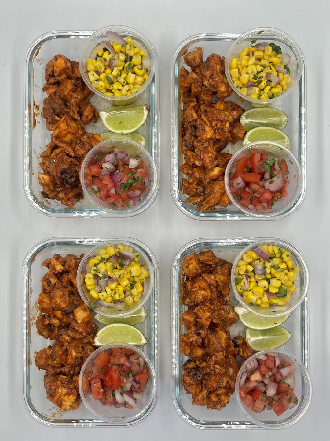 Four prepared servings of Chipotle Honey Chicken Copycat