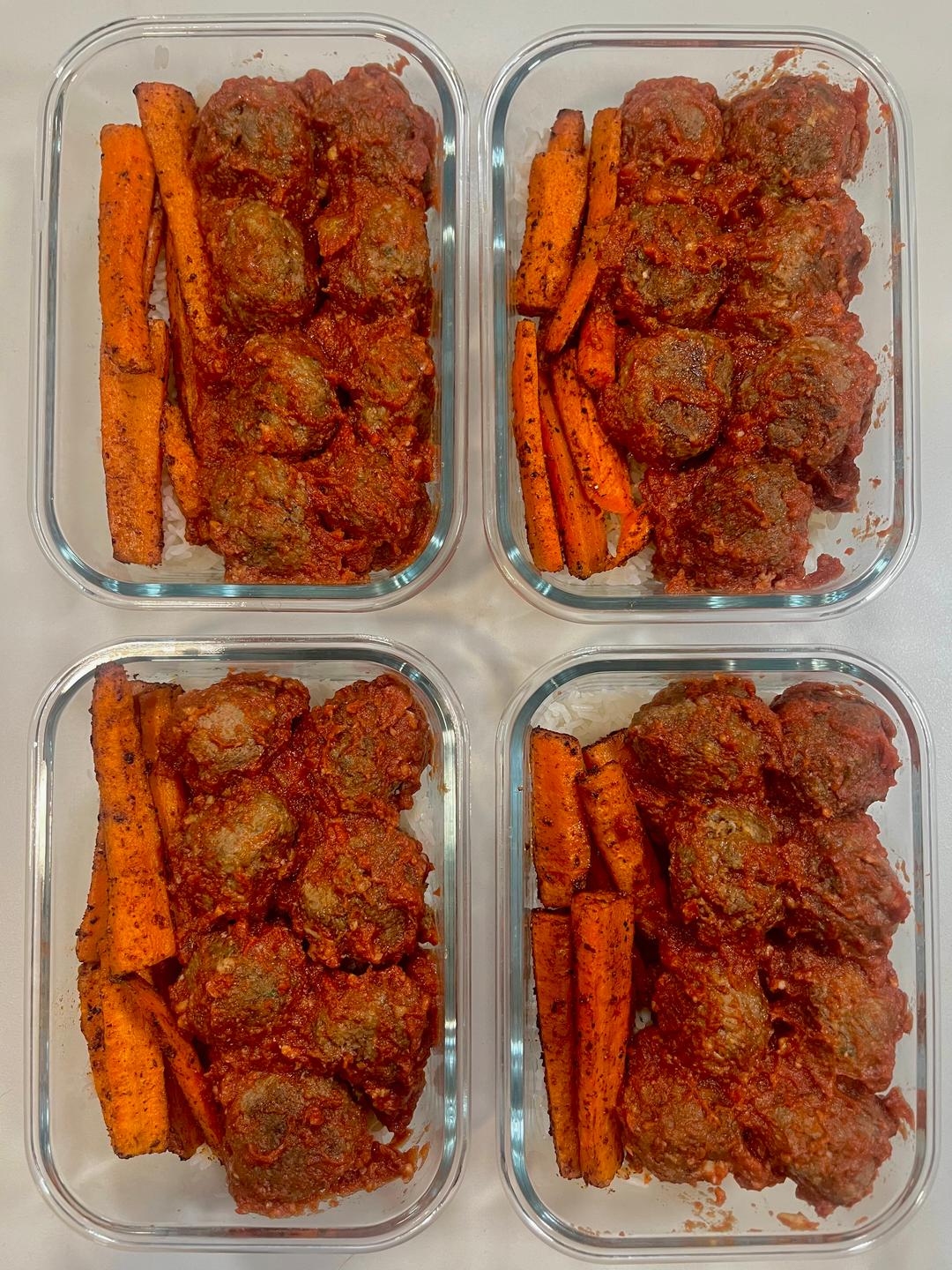 Four prepared servings of Moroccan Meatballs