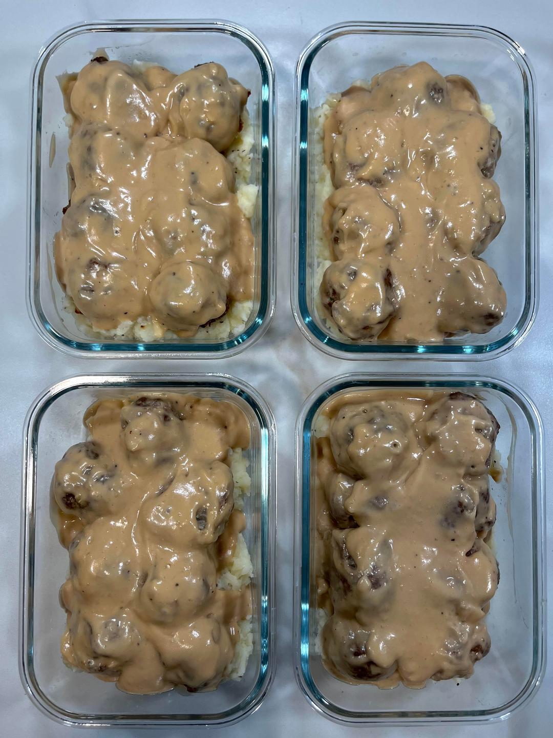 Four prepared servings of Savory Swedish Meatballs