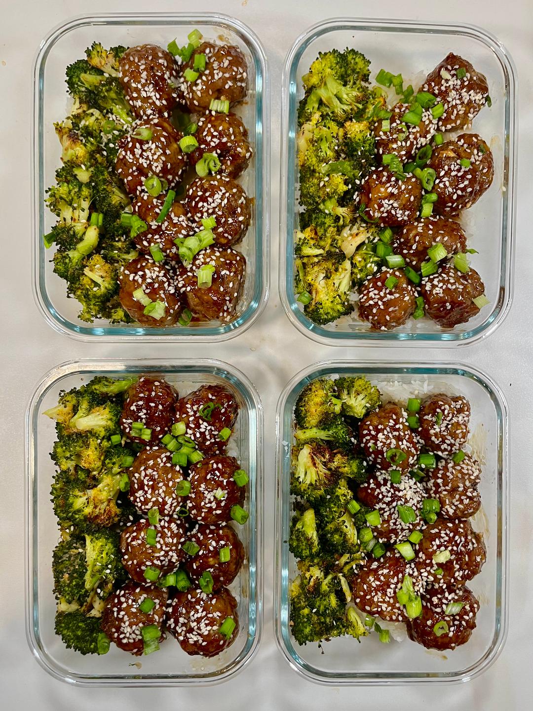 Four prepared servings of Teriyaki Ginger Meatballs