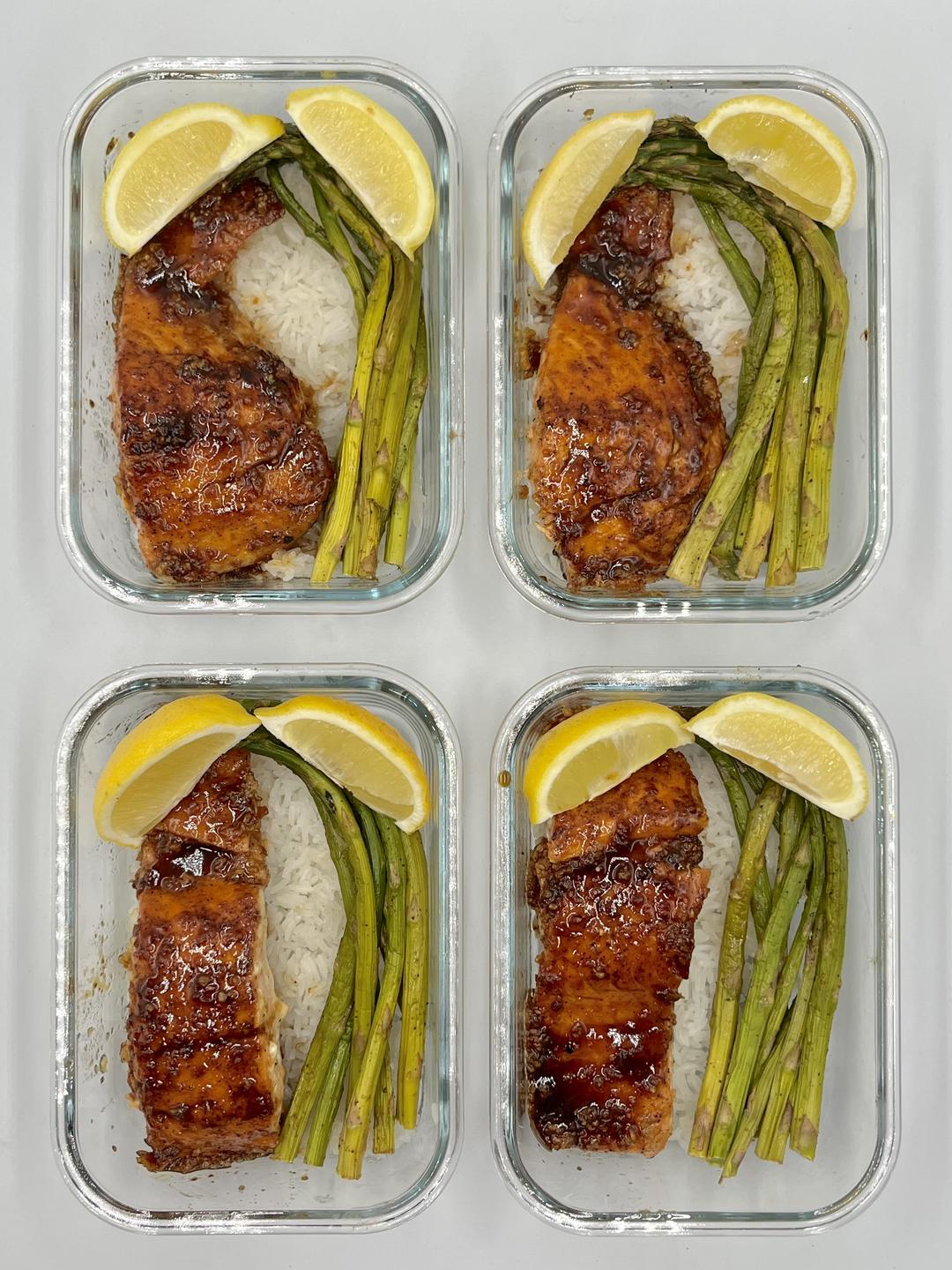 Four prepared servings of Honey Butter Cajun Salmon