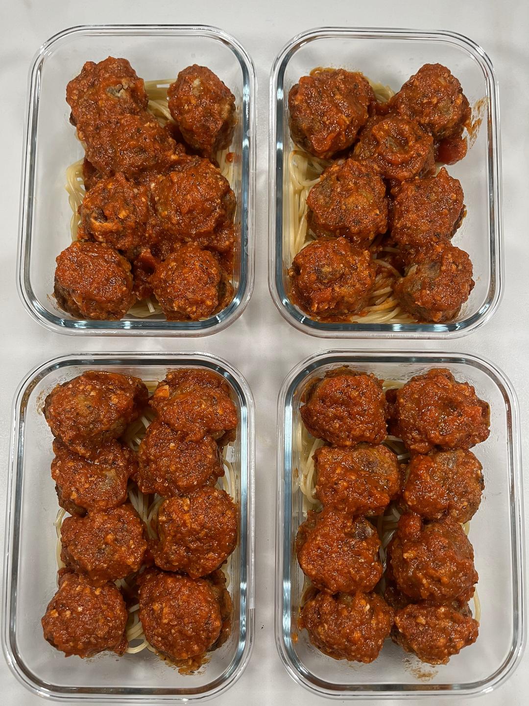 Four prepared servings of Italian Garlic Parmesan Meatballs