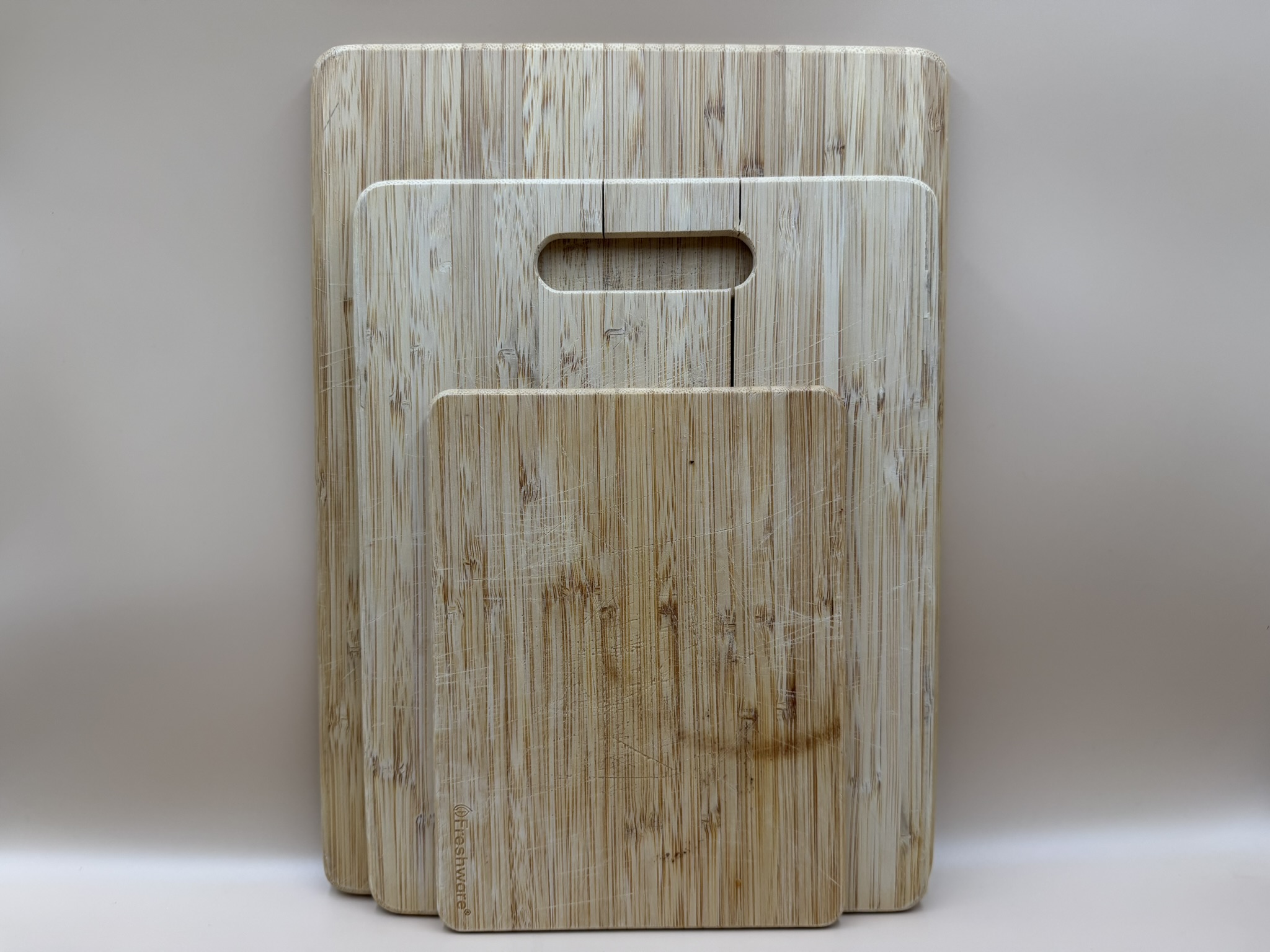 Three wooden cutting boards in different sizes