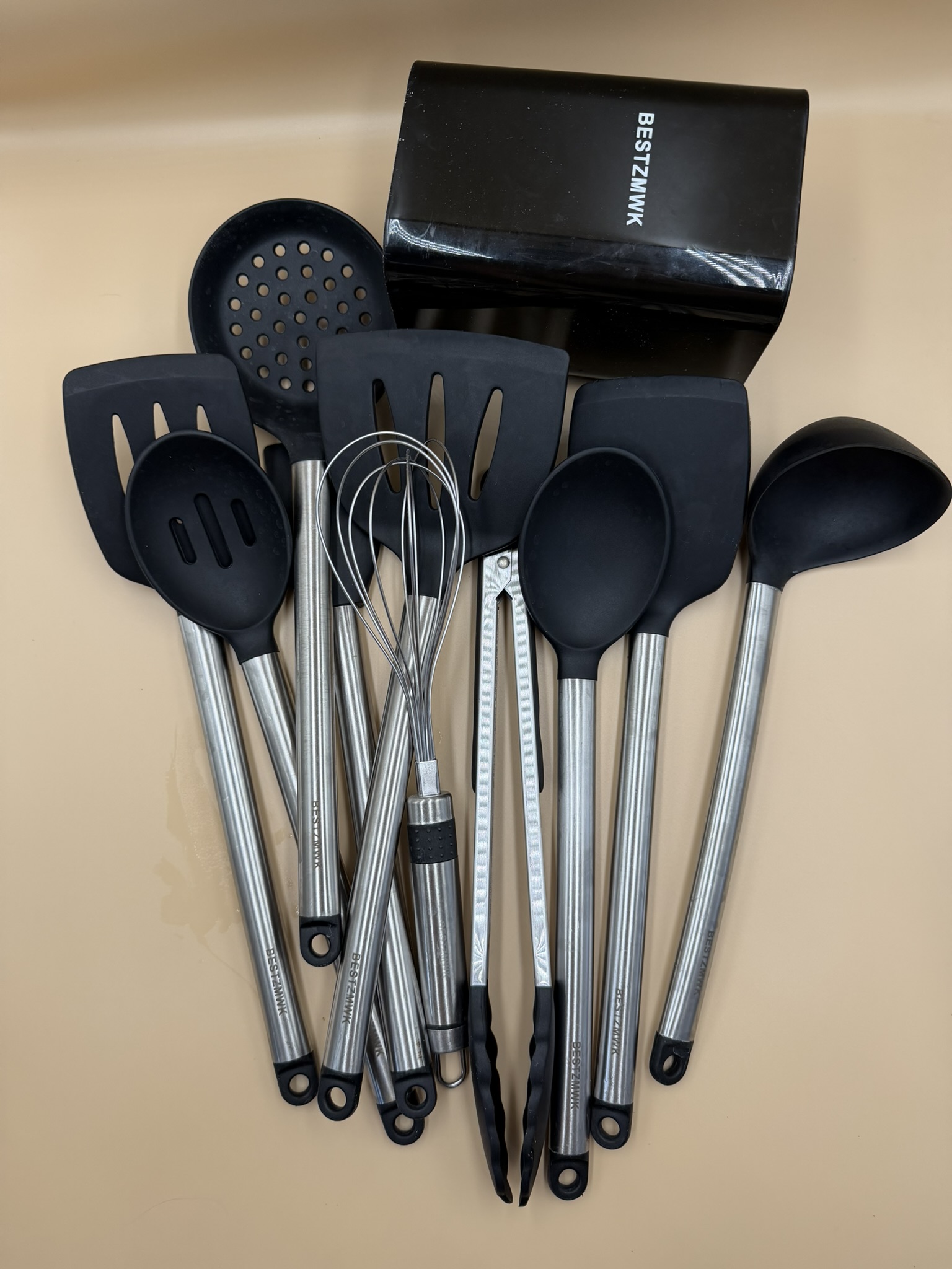 Black and stainless-steel kitchen utensil set