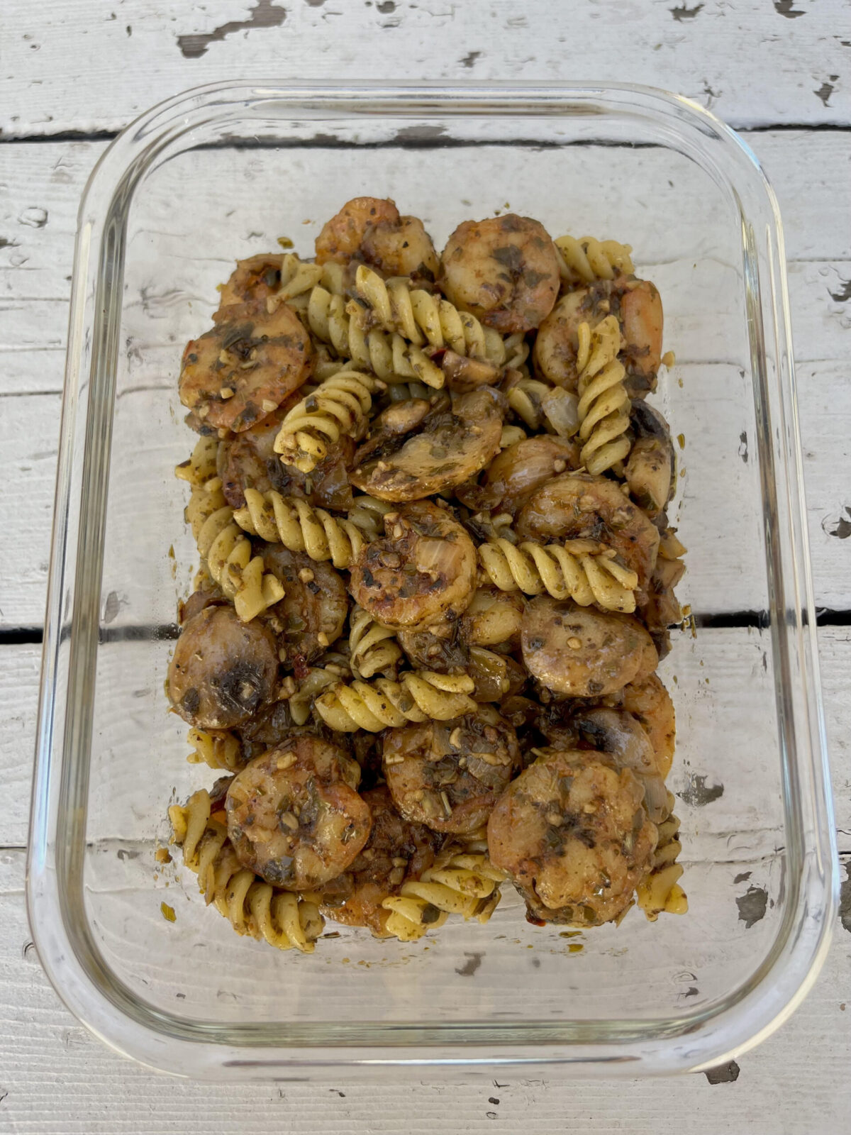 Shrimp Pesto Mushroom Pasta