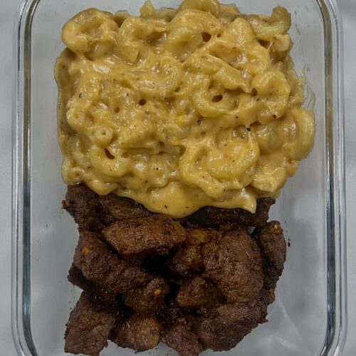 garlic steak bites with mac cheese