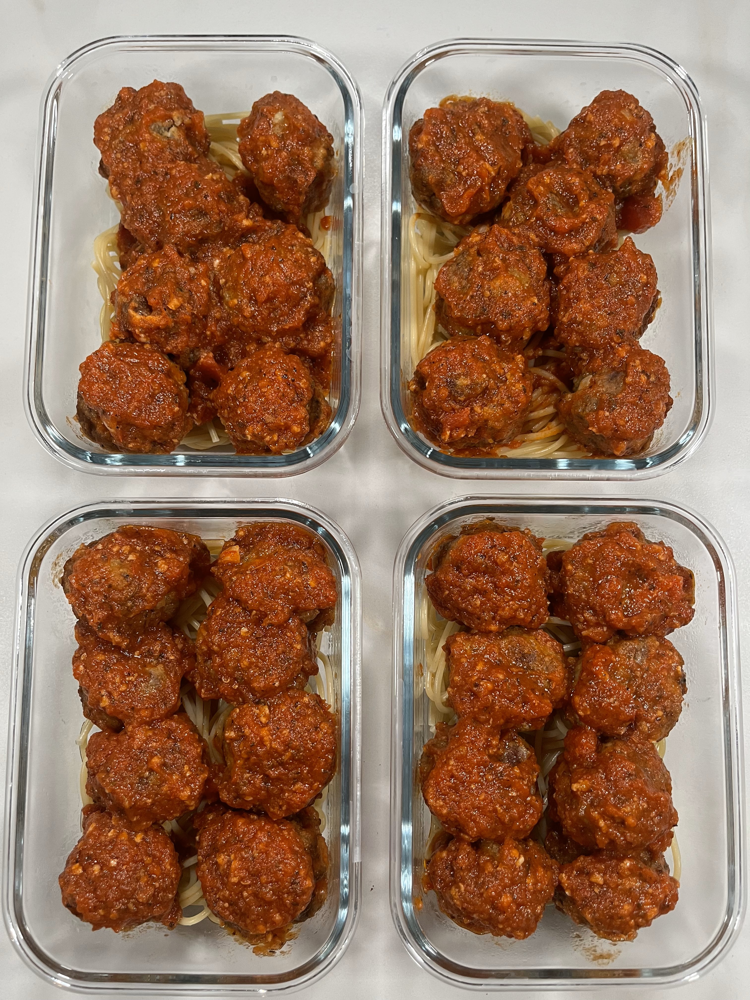Four prepared servings of Italian Garlic Parmesan Meatballs